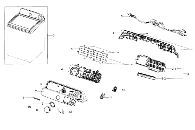 Control Panel Diagram and Parts List for WA48H7400AP A2-0000 Samsung Washer
