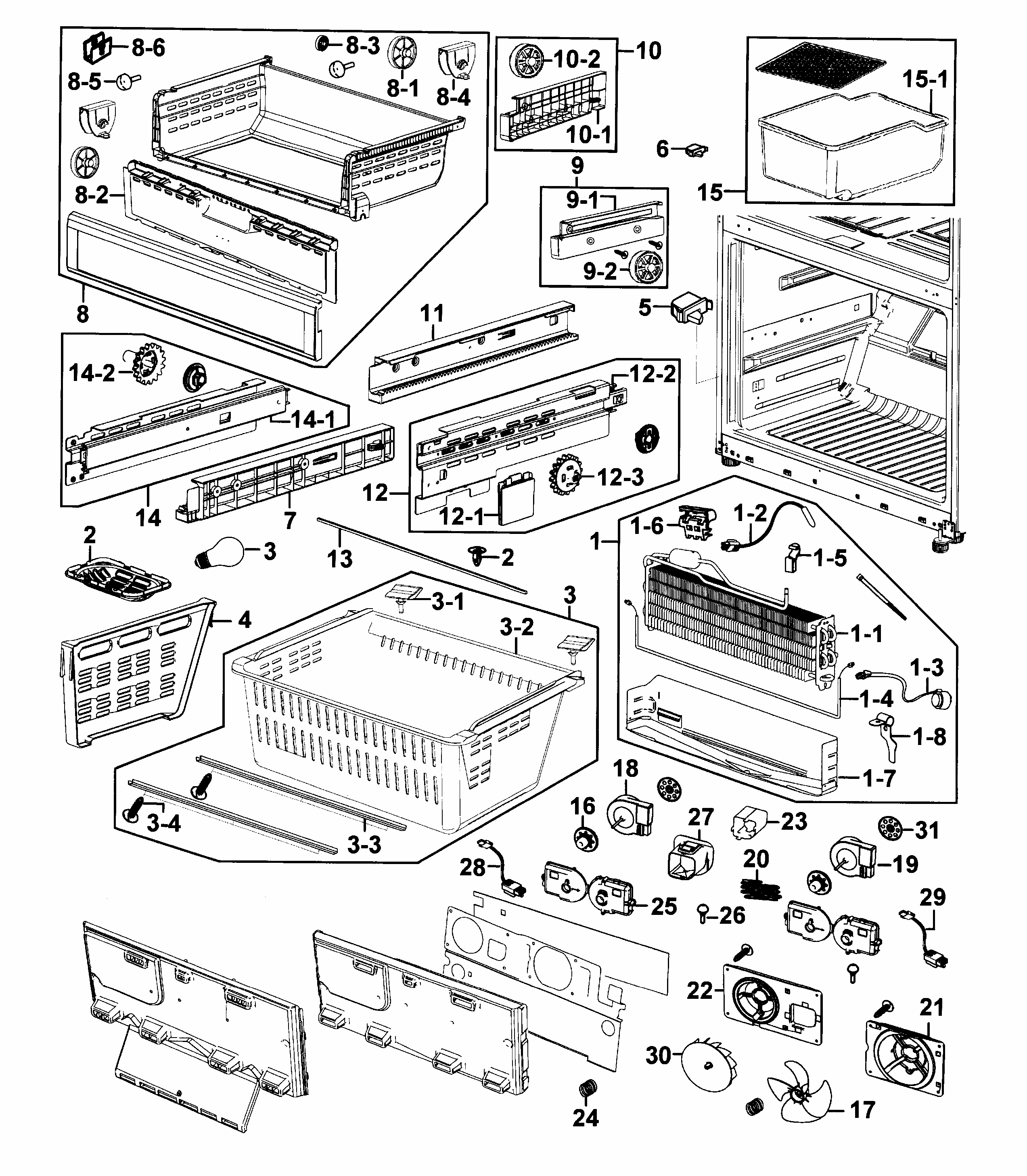 Freezer Diagram and Parts List for RF268ACPN XAA-0001 Samsung Refrigerator