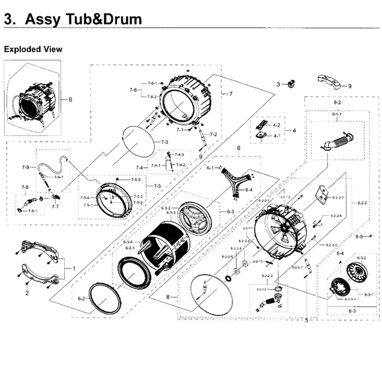 Tub & Drum Diagram and Parts List for WF50K7500AW A2-0011 Samsung Washer