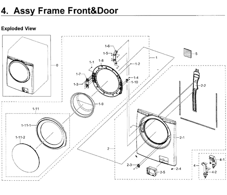 Frame Front & Door Diagram and Parts List for WF350ANP XAA-0000 Samsung Washer