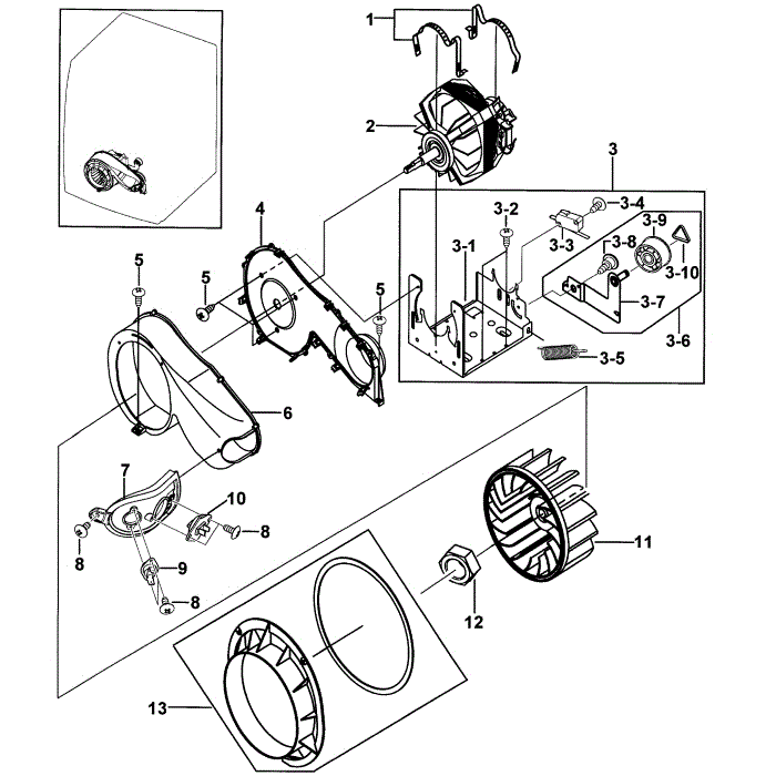 Motor Assembly Diagram and Parts List for DV337AEG XAA-00 Samsung Dryer