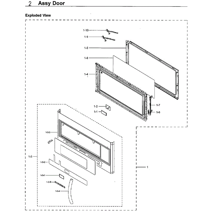 Door Diagram and Parts List for ME21H706MQB AA-01 Samsung Microwave Oven Combo