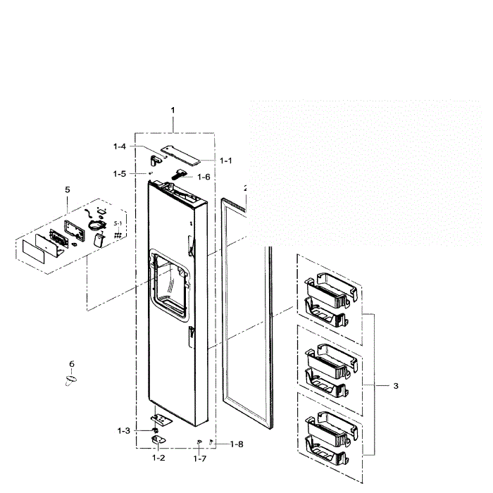 Freezer Door Diagram and Parts List for RS265TDBP XAA-01 Samsung Refrigerator