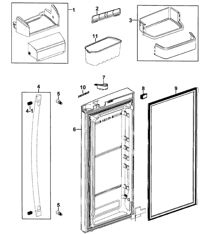Right Door Diagram and Parts List for RFG237AARS XAA-0000 Samsung Refrigerator