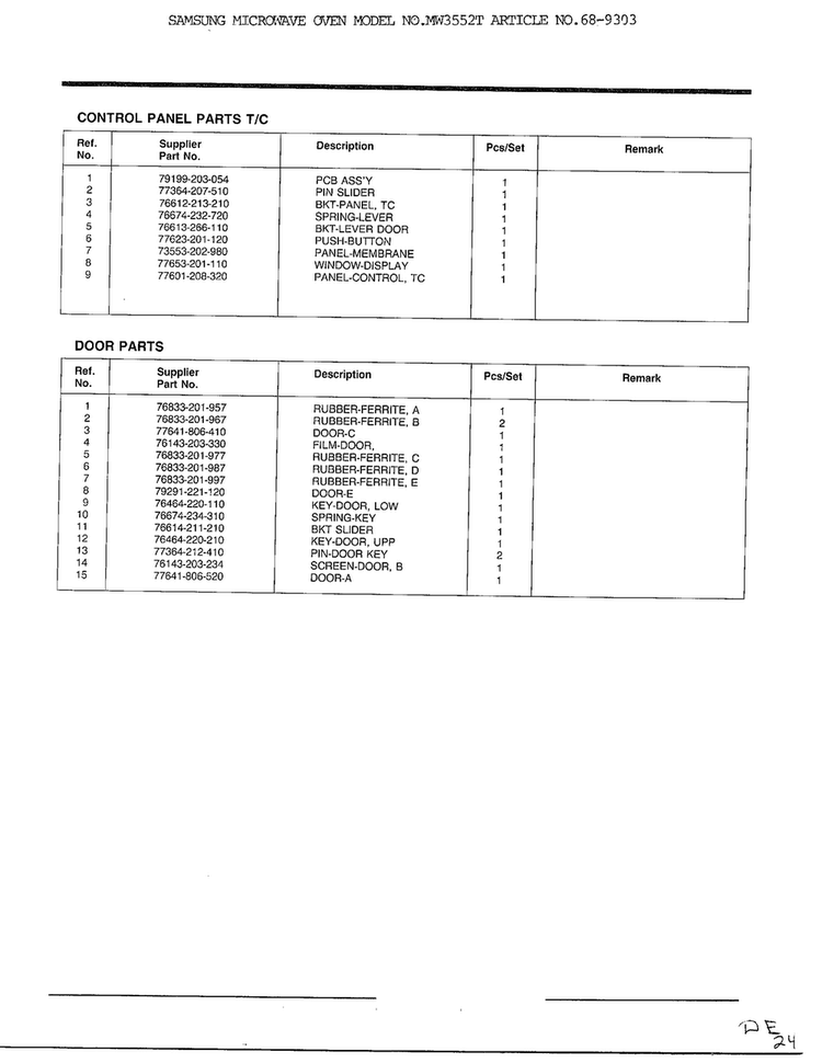 Complete Microwave Assembly Page 5 Diagram and Parts List for MW3552T XAA Samsung Microwave