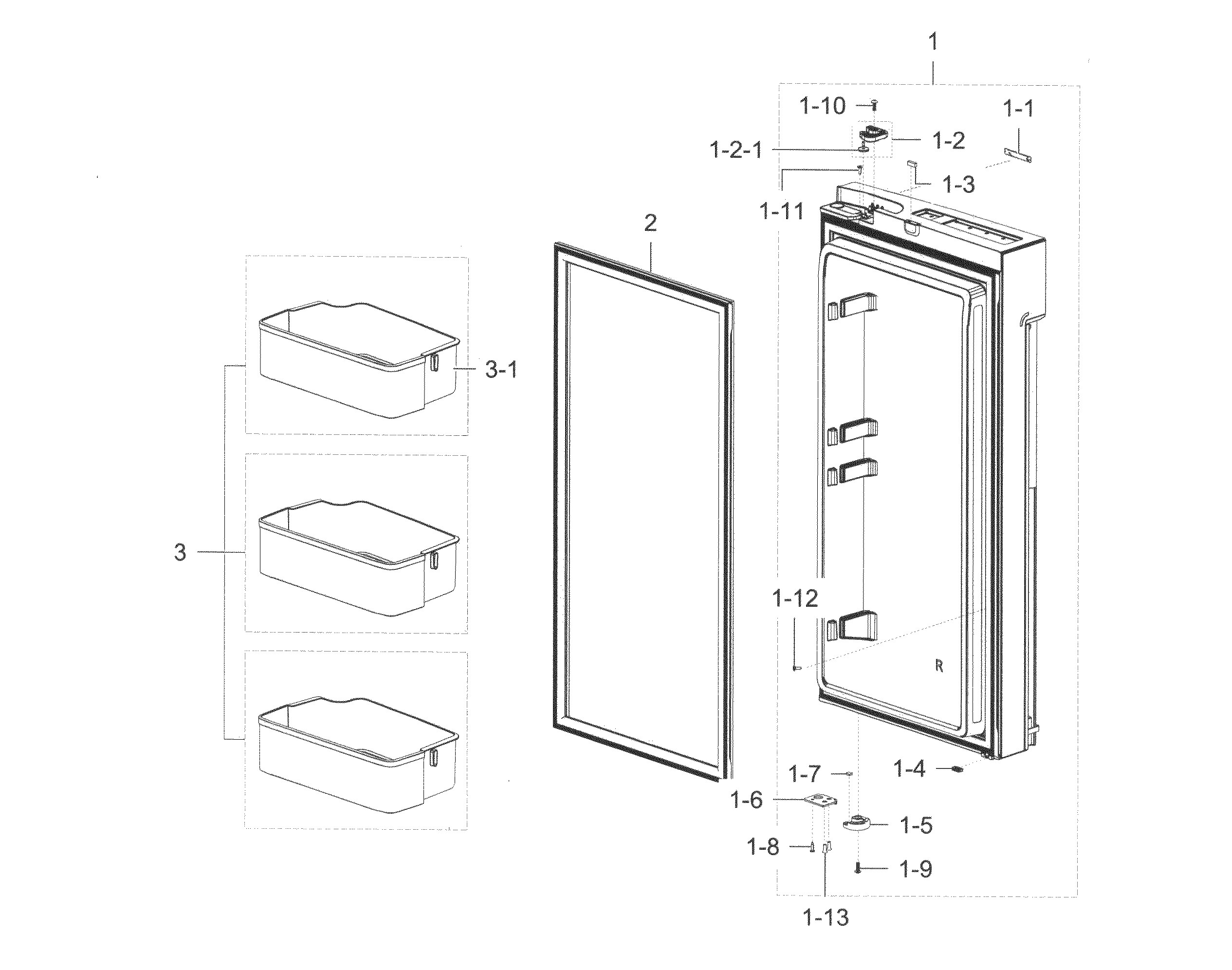 Fridge Door R Diagram and Parts List for RF28K9070SG AA-0000 Samsung Refrigerator