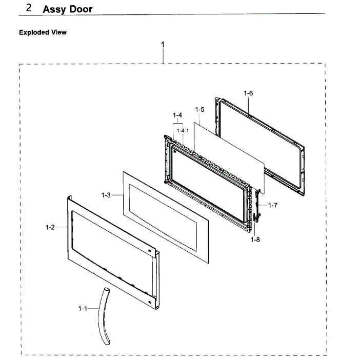 Door Diagram and Parts List for SMH1611B XAA-00 Samsung Microwave Oven Combo