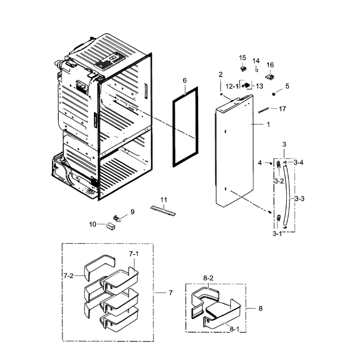 Fridge Right Door Diagram and Parts List for RF263TEAESR AA-01 Samsung Refrigerator