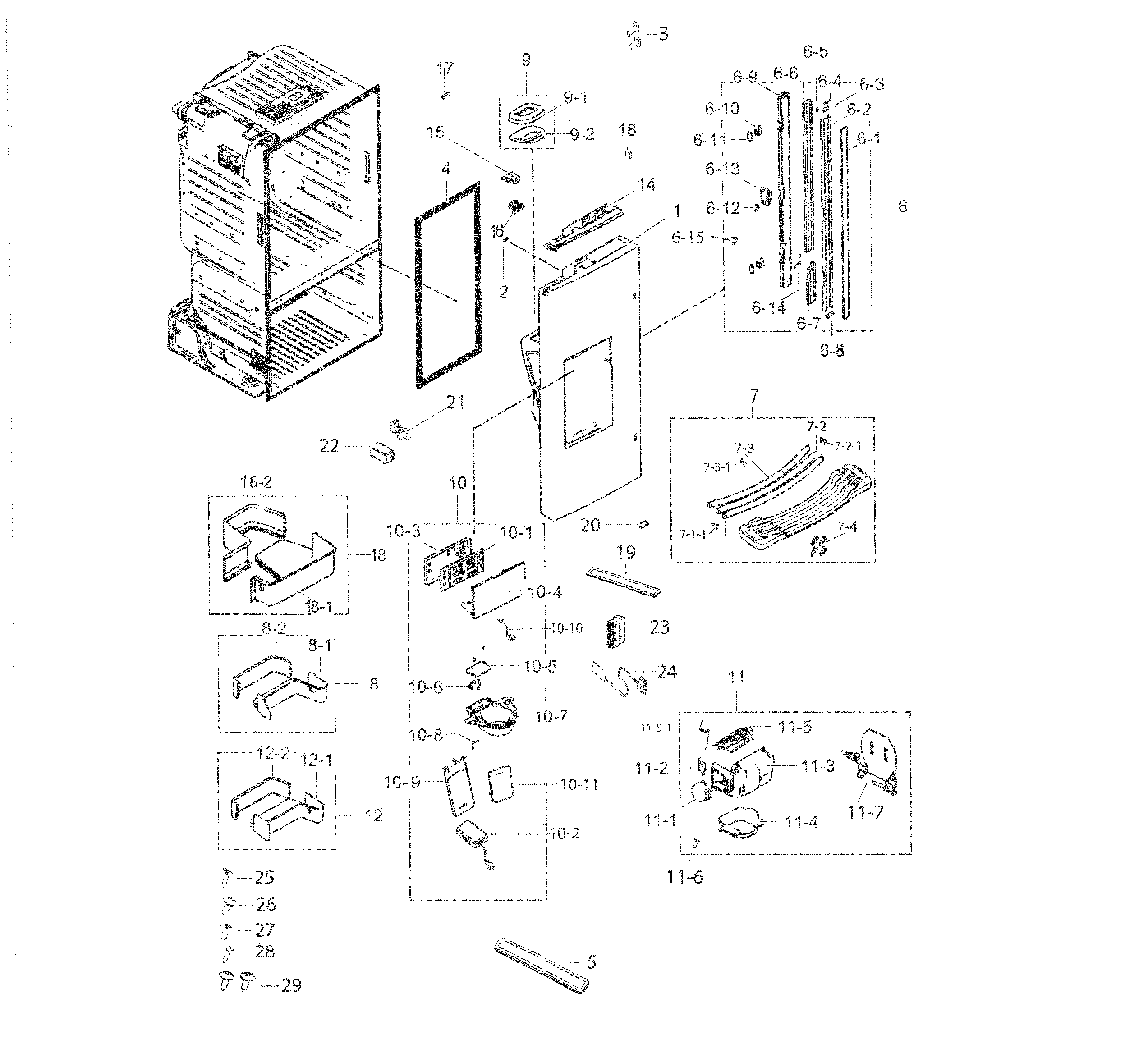 Fridge Door L Diagram and Parts List for RF263BEAESP AA-0003 Samsung Refrigerator