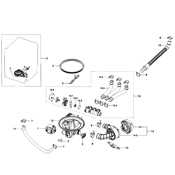 Sumpump Assembly Diagram and Parts List for DW80H9930US AA-00 Samsung Dishwasher