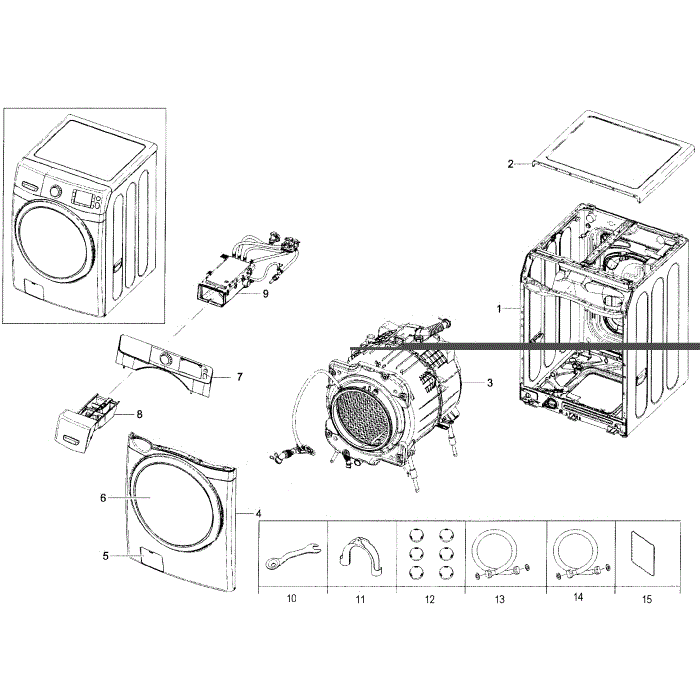 Main Assembly Diagram and Parts List for WF45H6300AW A2-00 Samsung Washer