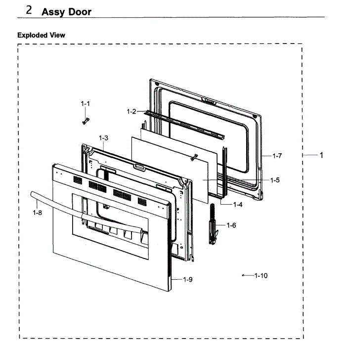 Door Diagram and Parts List for NX58K3310SS AA-00 Samsung Range
