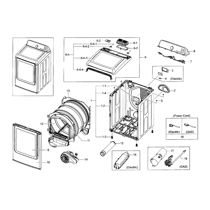 Main Assembly Diagram and Parts List for DV45H7200GW A2-00 Samsung Dryer