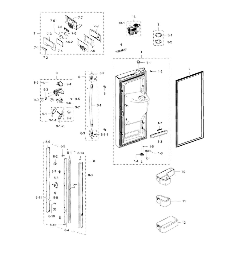 Refrigerator Door L Diagram and Parts List for RFG238AARS XAA-0000 Samsung Refrigerator