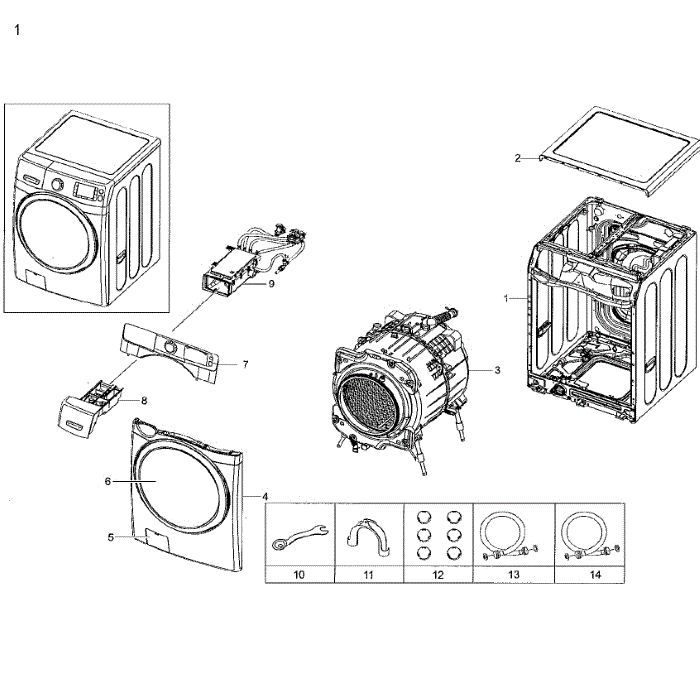 Main Assembly Diagram and Parts List for WF42H5200AP A2-01 Samsung Washer