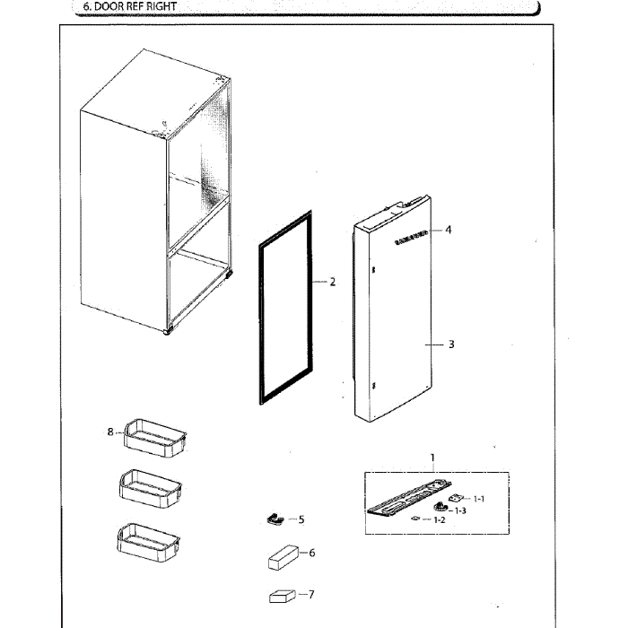 Door-Ref R Diagram and Parts List for RF260BEAESG AA-02 Samsung Refrigerator