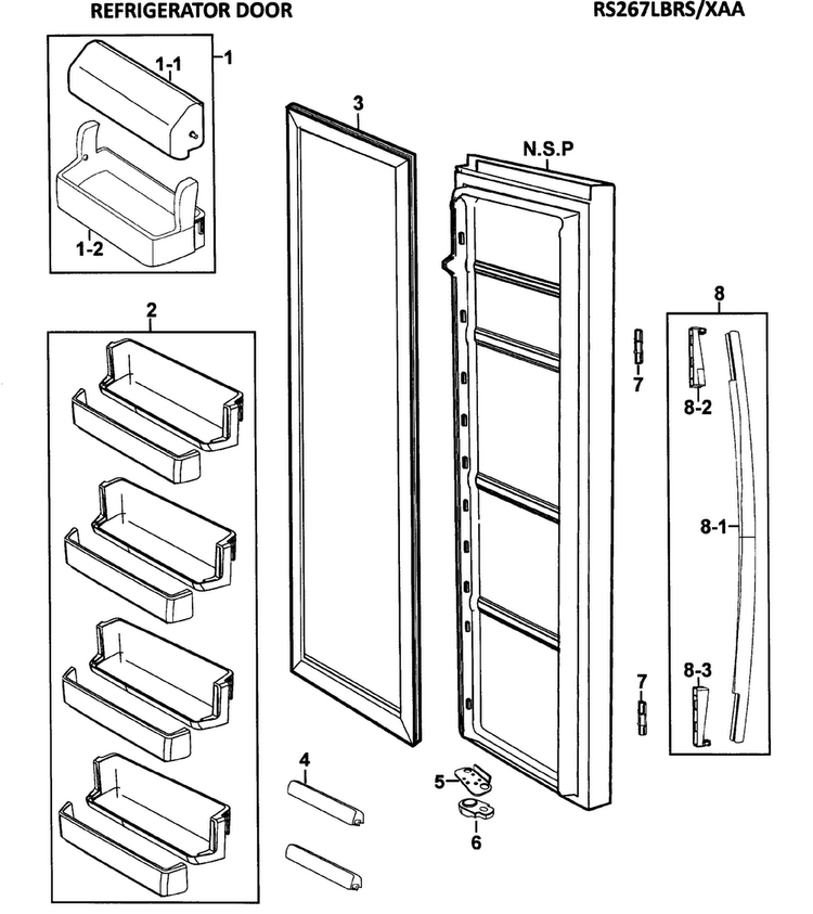 Right Door Diagram and Parts List for RS267LBRS XAA-0000 Samsung Refrigerator