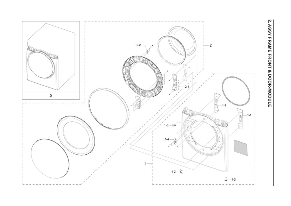 Front Frame/Door-Module Assembly Diagram and Parts List for DVE45A6400V A3-00 Samsung Dryer