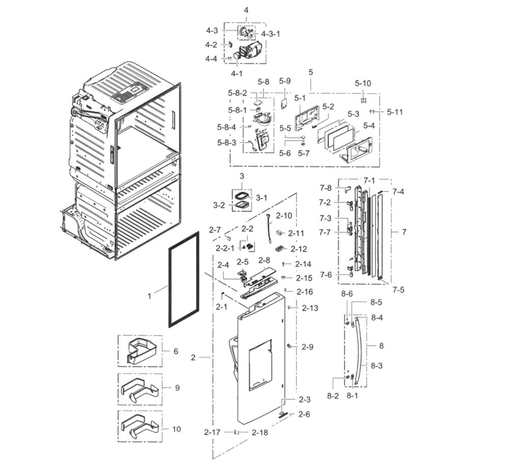 Fridge Door L Diagram and Parts List for RF28HMELBSR AA-08 Samsung Refrigerator