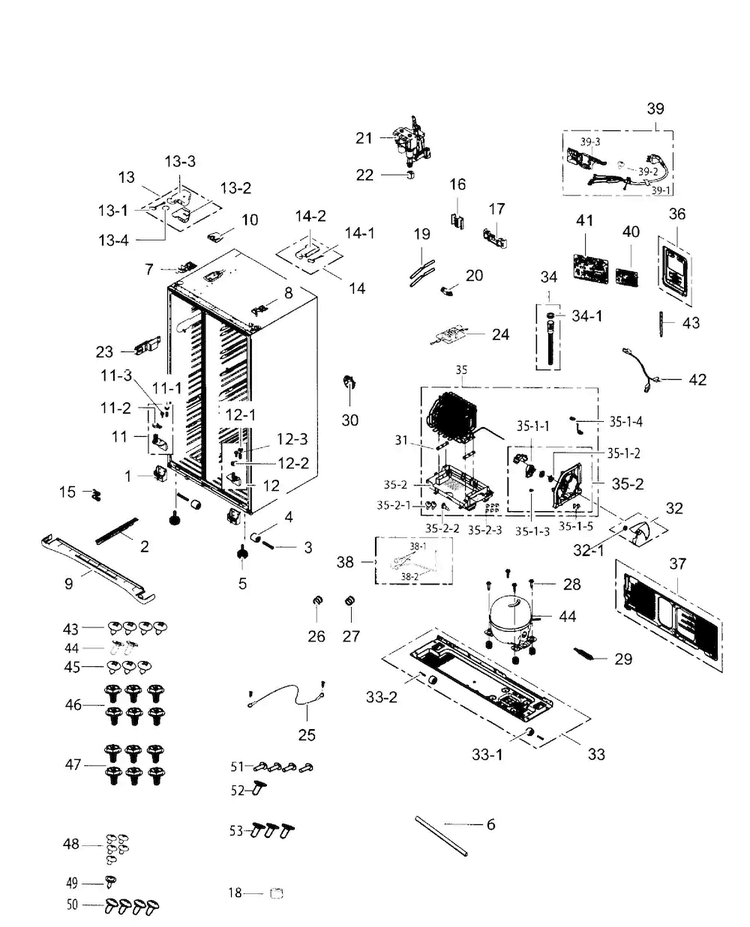 Cabinet Diagram and Parts List for RS267TDRS XAA-0000 Samsung Refrigerator