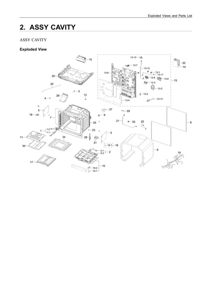 Cavity Assembly Diagram and Parts List for NX60T8111SS AA-03 Samsung Range