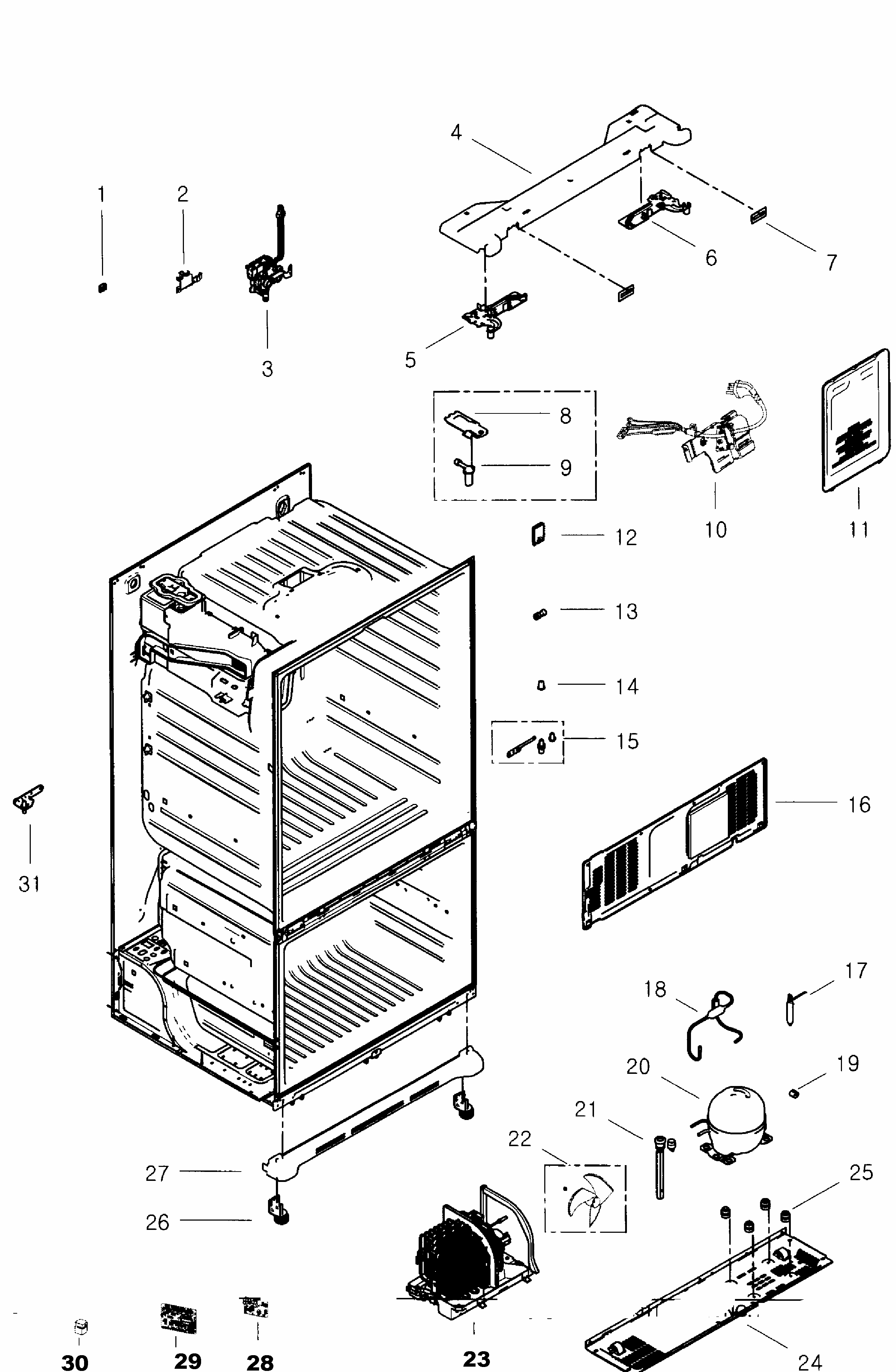 Cabinet Diagram and Parts List for RF268ACWP XAA-0001 Samsung Refrigerator