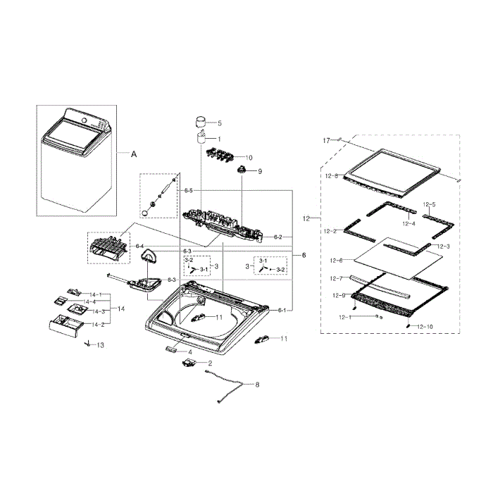 Top Cover Diagram and Parts List for WA456DRHDSU AA-02 Samsung Washer