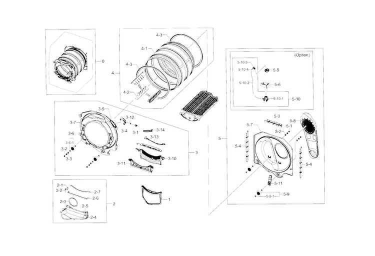 Drum Diagram and Parts List for DV331AGR XAA-0001 Samsung Dryer