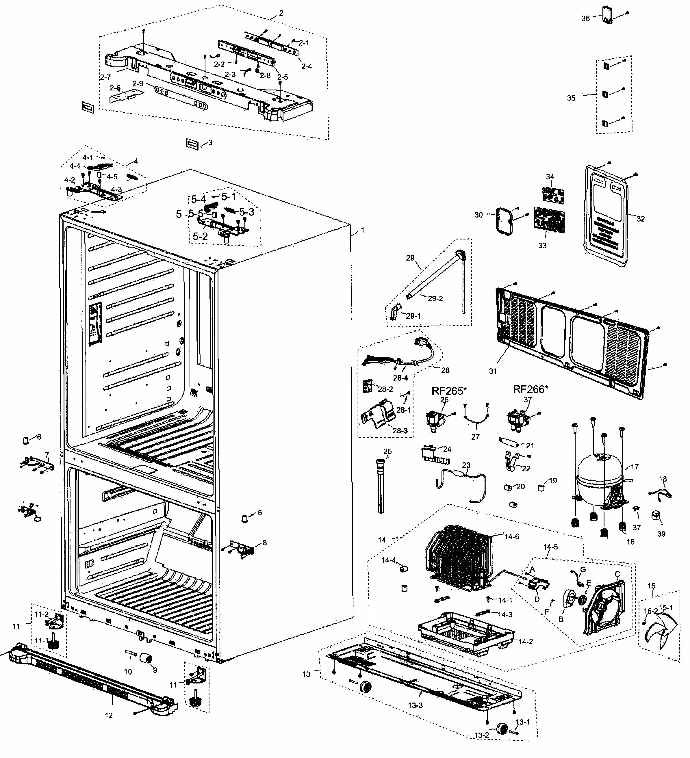 Compressor Diagram and Parts List for RF266AEBP XAA-0000 Samsung Refrigerator