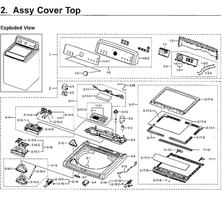 Top Asy Diagram and Parts List for WA5471ABW XAA-0001 Samsung Washer
