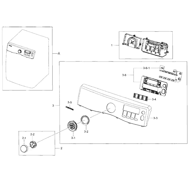 Control Panel Diagram and Parts List for DV405GTPAWR AA-0000 Samsung Dryer