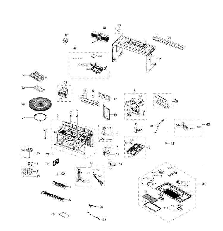 Main Section Diagram and Parts List for ME21H706MQG AA-0000 Samsung Microwave