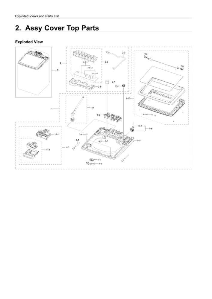 Top Cover Assembly Diagram and Parts List for WA54R7200AV US-00 Samsung Washer