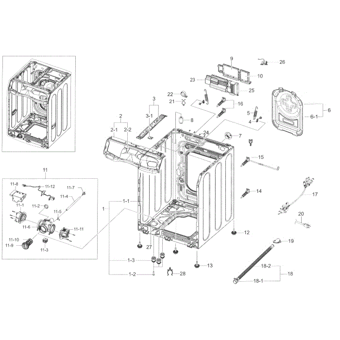 Frame And Cover Diagram and Parts List for WF45K6500AW A2-00 Samsung Washer