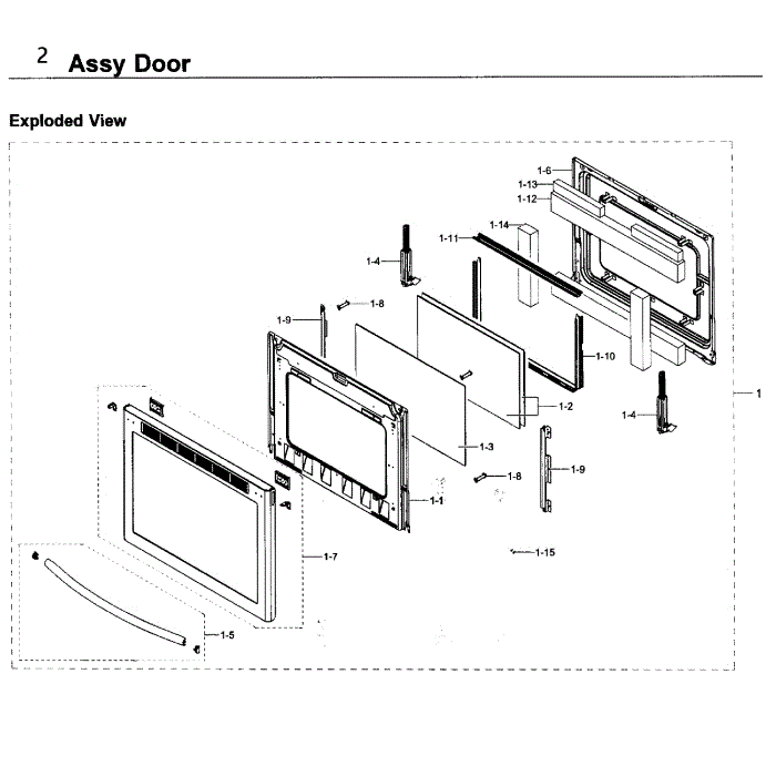 Door Diagram and Parts List for NE58K9560WS AA-00 Samsung Range