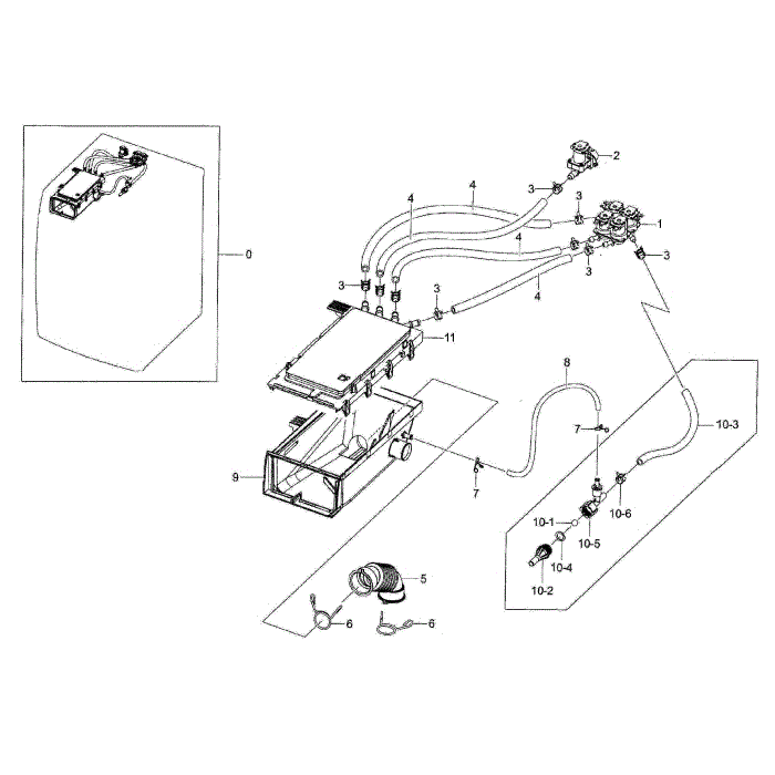 Housing Drawer Diagram and Parts List for WF42H5400AW A2-00 Samsung Washer