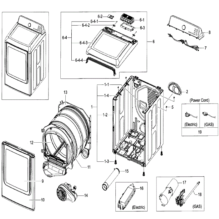 Main Assembly Diagram and Parts List for DV48J7770GP A2-00 Samsung Dryer