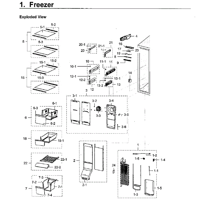 Freezer Diagram and Parts List for RH22H9010SR AA-05 Samsung Refrigerator
