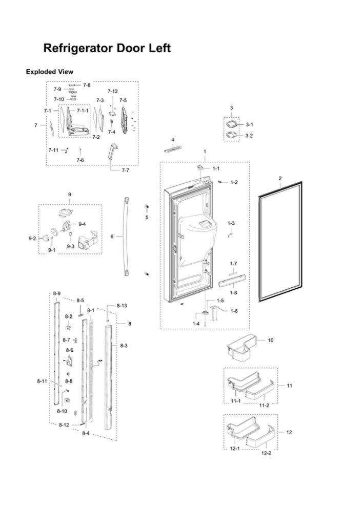 Left Refrigerator Door Parts Diagram and Parts List for RFG29THDWP XAA-00 Samsung Refrigerator