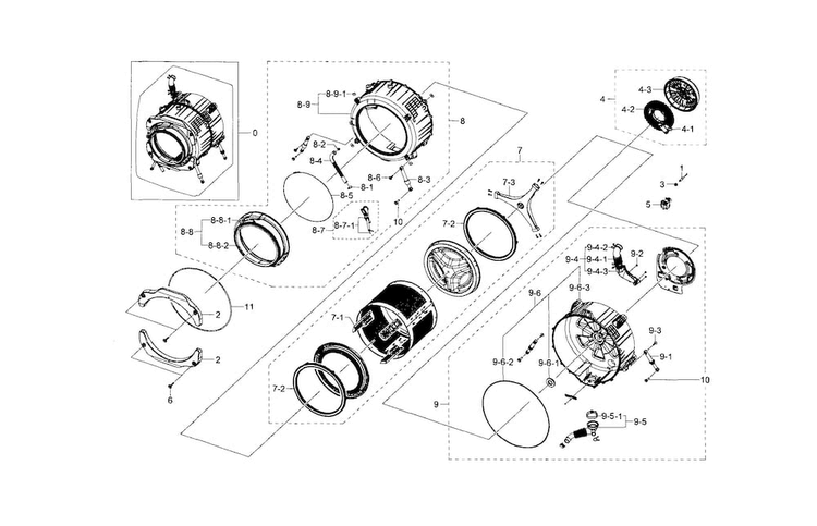 Tub & Drum Diagram and Parts List for WF210ANW XAA-0001 Samsung Washer