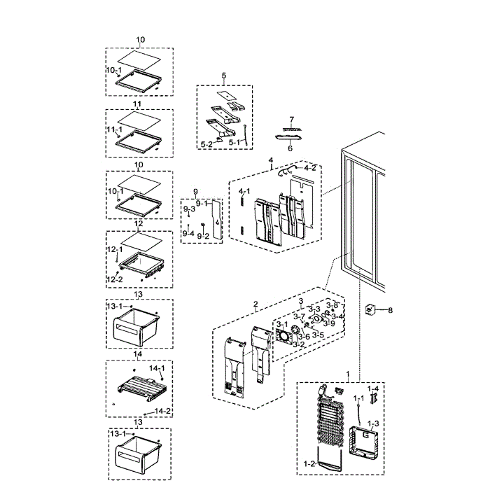 Freezer Diagram and Parts List for RSG257AARS XAA-00 Samsung Refrigerator