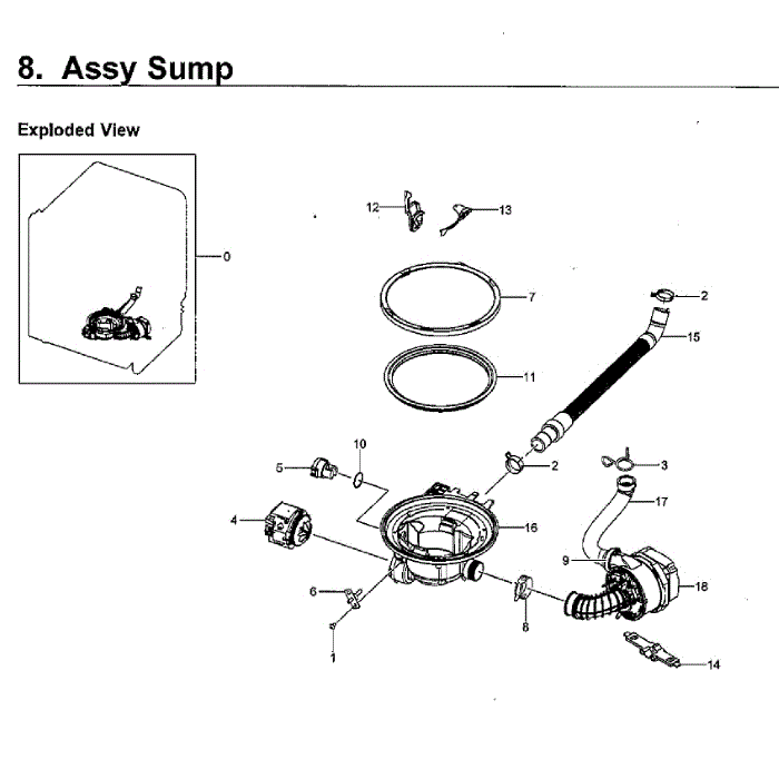 Pump Diagram and Parts List for DW80M9550US AA-00 Samsung Dishwasher