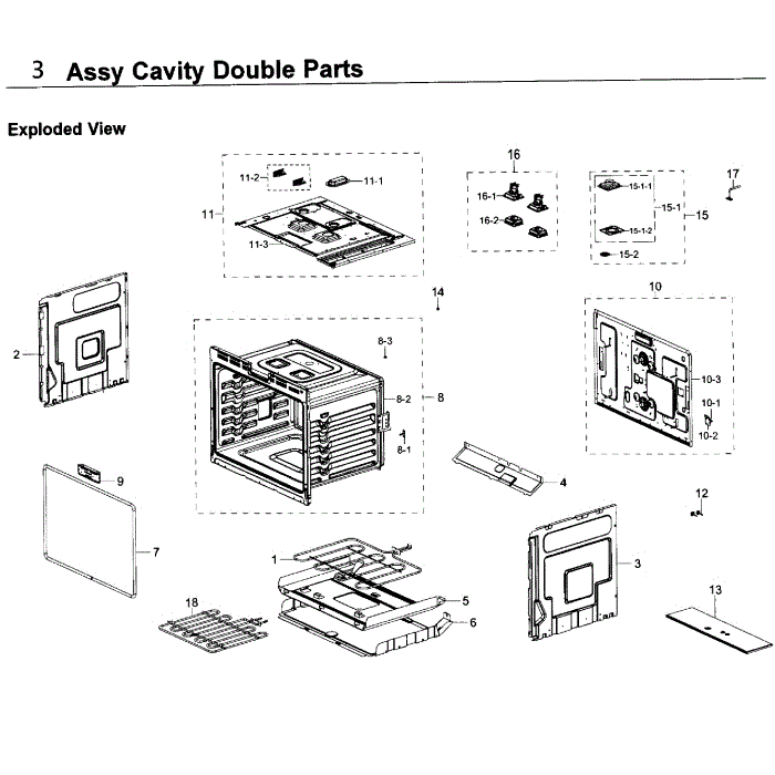 Cavity Double Diagram and Parts List for NV51K6650DS AA-00 Samsung Wall Oven