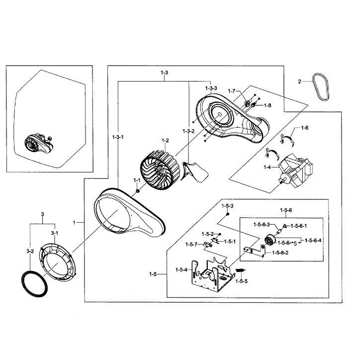 Motor Assembly Diagram and Parts List for DV361EWBEWR A3-01 Samsung Dryer