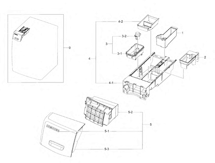 Drawer Diagram and Parts List for WF42H5600AP A2-0000 Samsung Washer