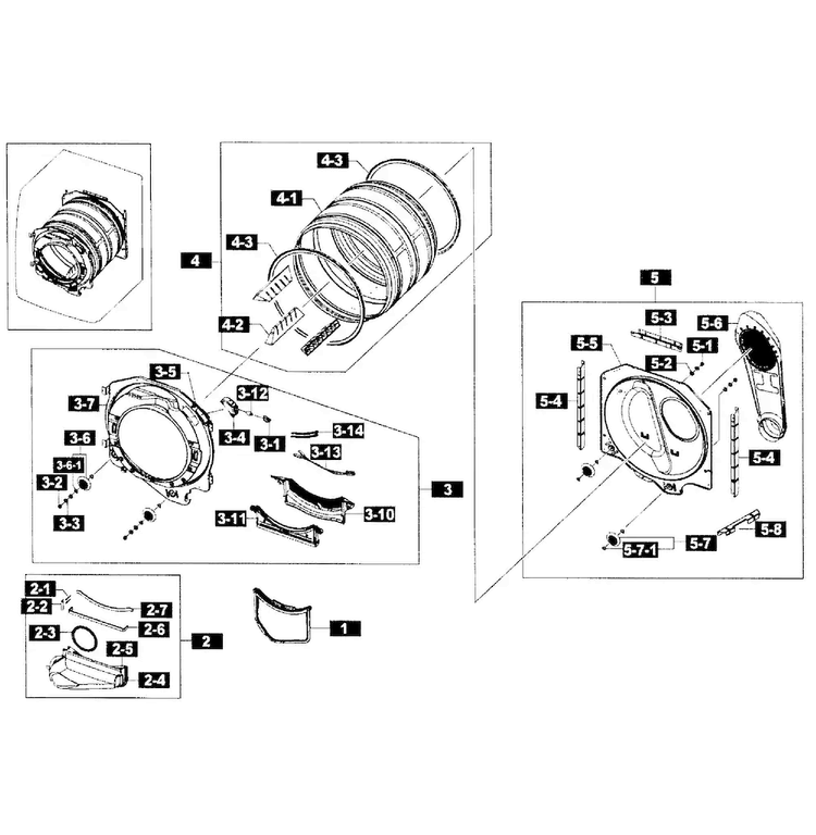 Drum Assy Diagram and Parts List for DV365GTBGWR A3-0001 Samsung Dryer