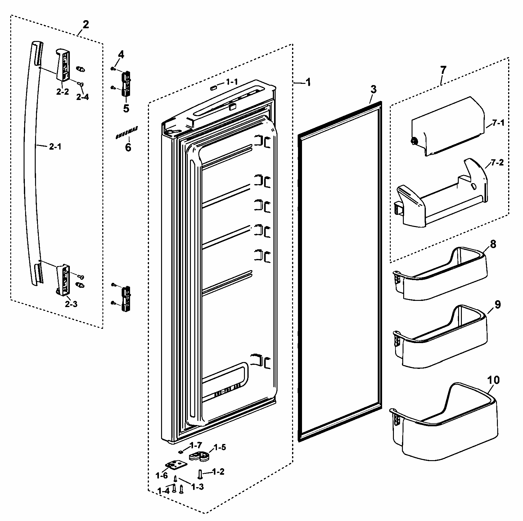 Right Door Diagram and Parts List for RF197ACBP XAA-0000 Samsung Refrigerator