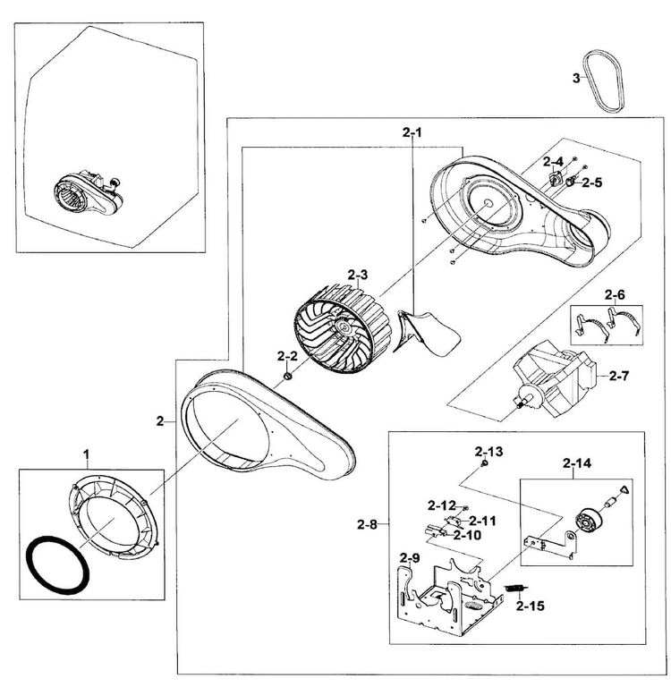 Motor Assy Diagram and Parts List for DV520AEP XAA-0002 Samsung Dryer