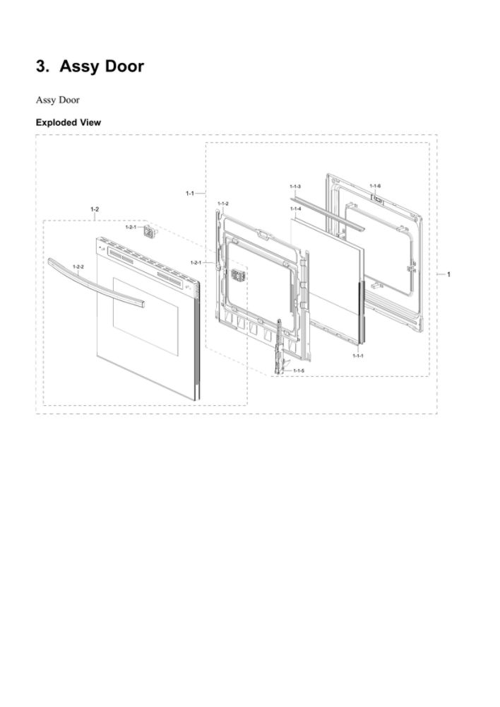 Door Assembly Diagram and Parts List for NE63B8611SG AA-00 Samsung Range