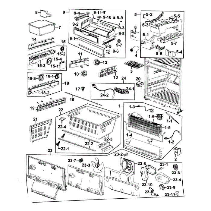Freezer Diagram and Parts List for RF266AZPN XAA-00 Samsung Refrigerator